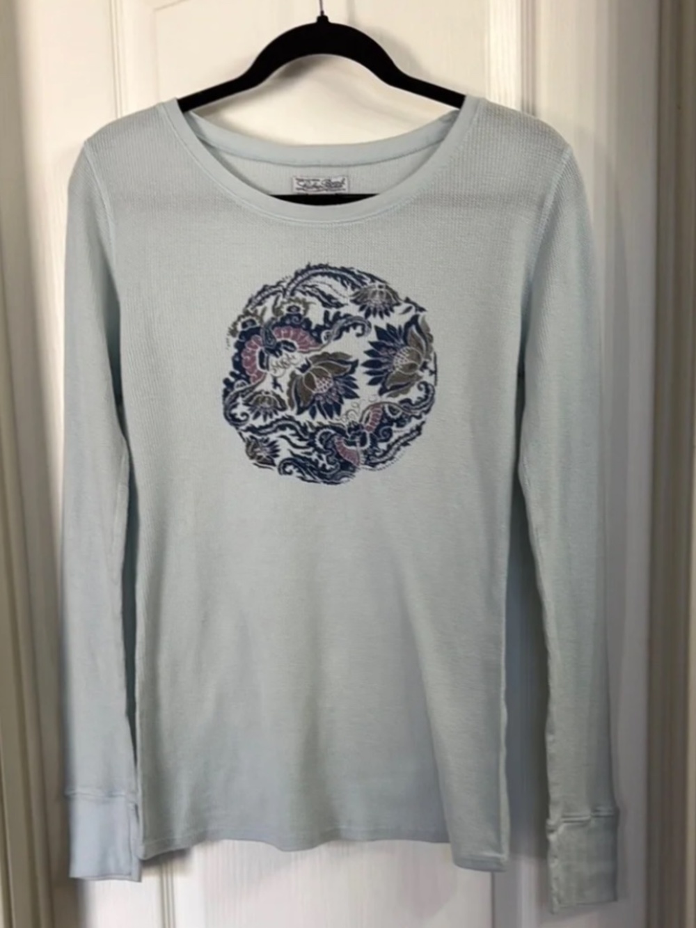 Lucky Brand Long Sleeve Thermal Top (Light Blue Floral Mandala) Women’s Size L